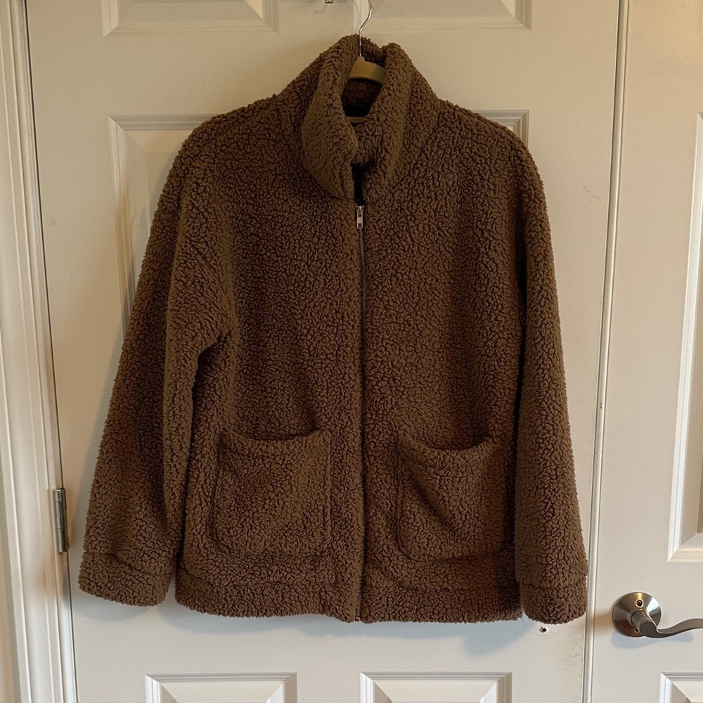 PrettyGarden Long Sleeve Sherpa Jacket Lapel Zip Up Front Small Faux Shearling